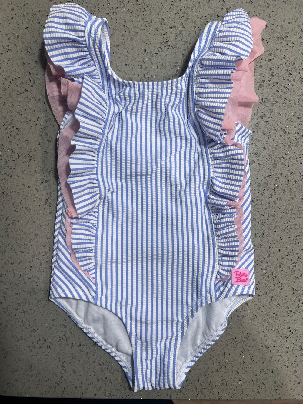Ruffle Butts Toddler Girls UPF50+ Seersucker Waterfall One Piece Swimsuit 3T